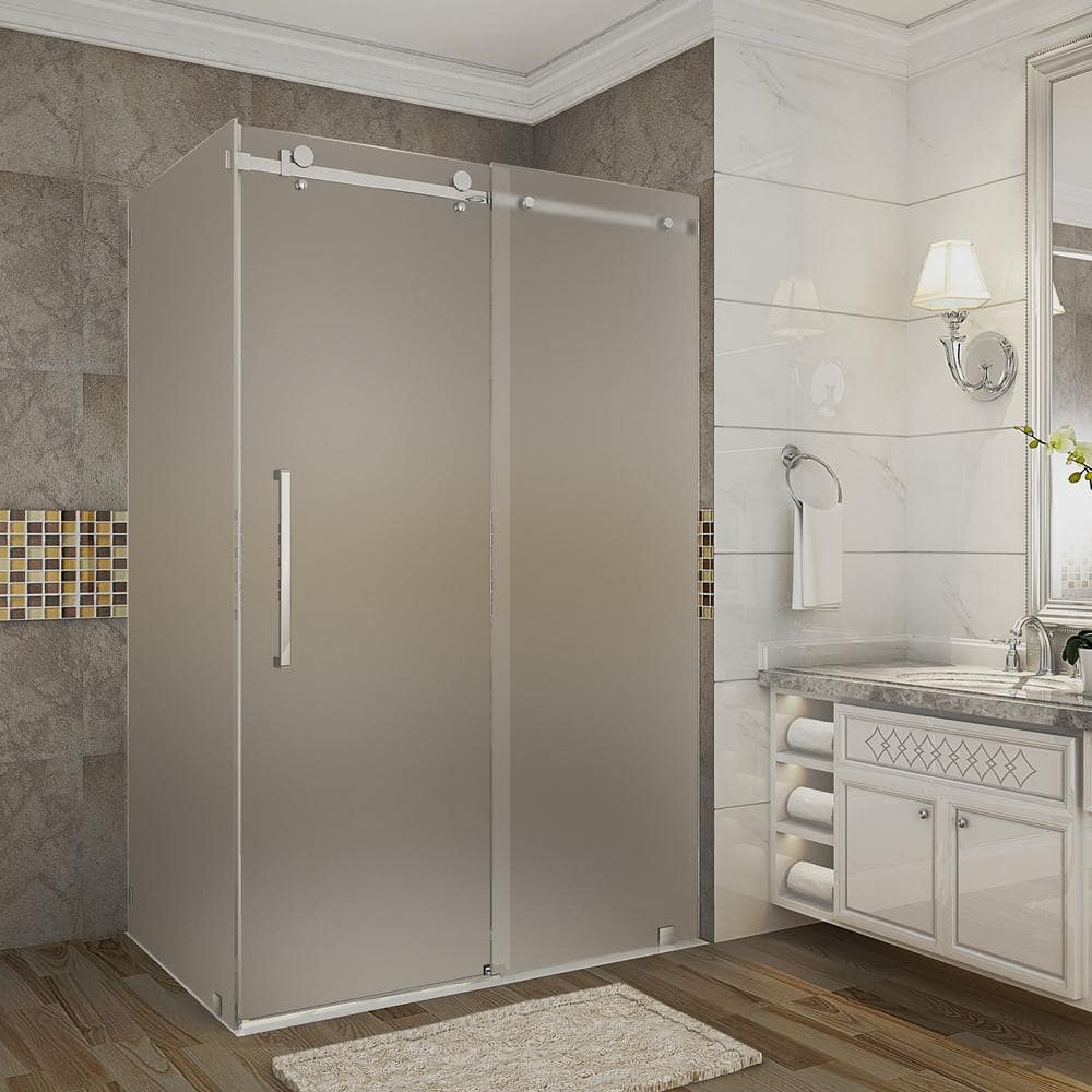 Aston Moselle 44 in. - 48 in. x 35 in. x 75 in. Completely Frameless Sliding Shower Enclosure, Frosted Glass in Chrome -  SEN976FCH4810