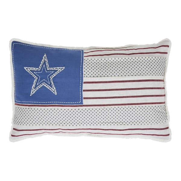 VHC BRANDS Celebration Red Cream Blue Patchwork Flag 14 in. x 22 in. Throw Pillow