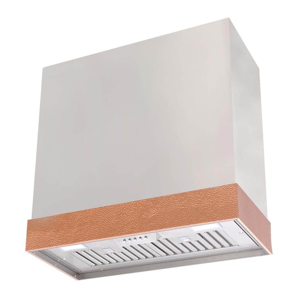 30 in. 600 CFM Ducted Wall Mount Range Hood with Push Control, LEDs and Charcoal Filter, in Stainless Steel with Copper