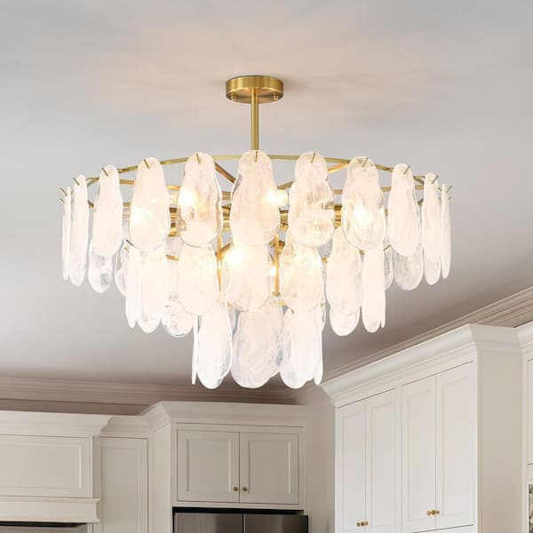 12 Light Modern Brass Chandelier 3-Tier Crystal Glass Cloud Pendant Ceiling Fixture for Dining Room & Living Room