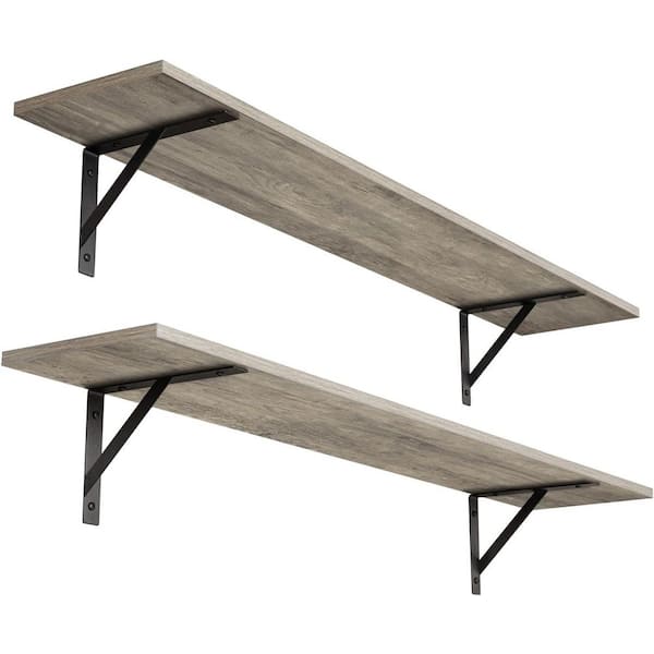Unbranded 39.4 in. W x 7.9 in. D Grey Wash Floating Shelves Decorative Wall Shelf (Set of 2)