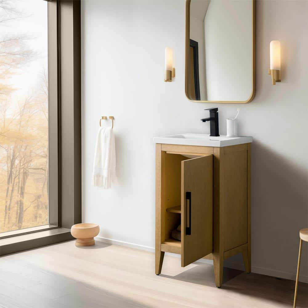 Natural Oak Single Bathroom Vanity with Ceramic Top