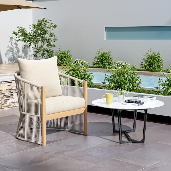 CHRISTOPHER KNIGHT HOME Mapleton Outdoor Patio Lounge Chair with Rope Accents, Aluminum, Beige