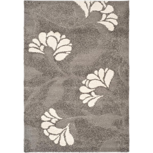 Florida Shag Gray/Beige 4 ft. x 6 ft. Solid Floral Area Rug