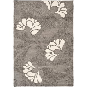 Florida Shag Gray/Beige 9 ft. x 12 ft. Solid Floral Area Rug