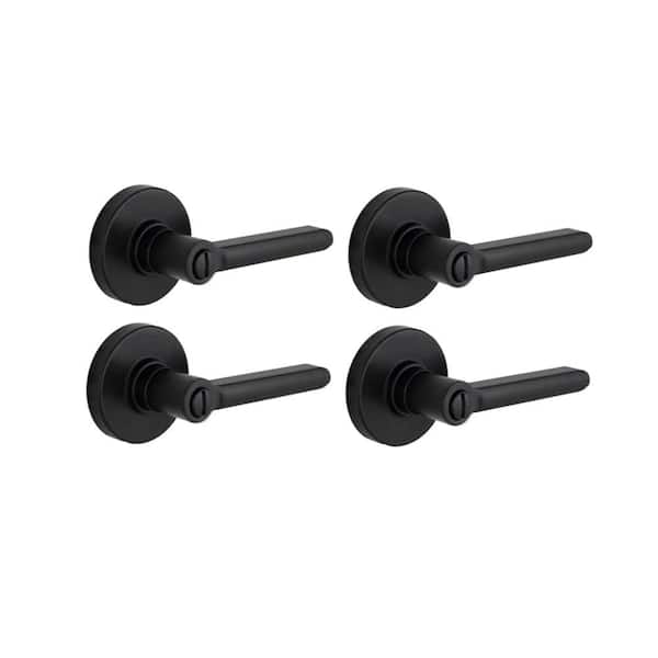 Defiant Tonebridge Matte Black Bed/Bath Door Lever with Round Rose (4-Pack)