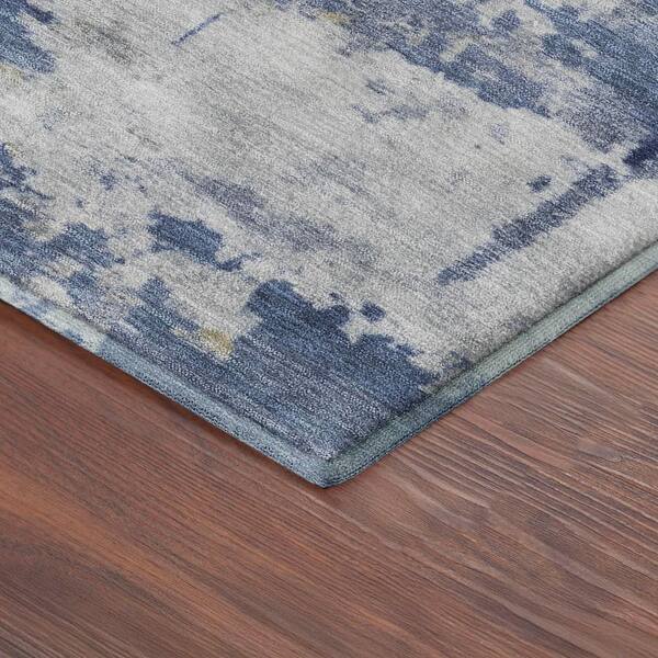 Mayfield Premium Machine Washable Abstract AMF2362 Navy 8 ft. x 8 ft. Round Rug
