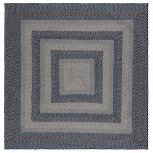 Braided Gray Blue 6 ft. x 6 ft. Border Striped Square Area Rug