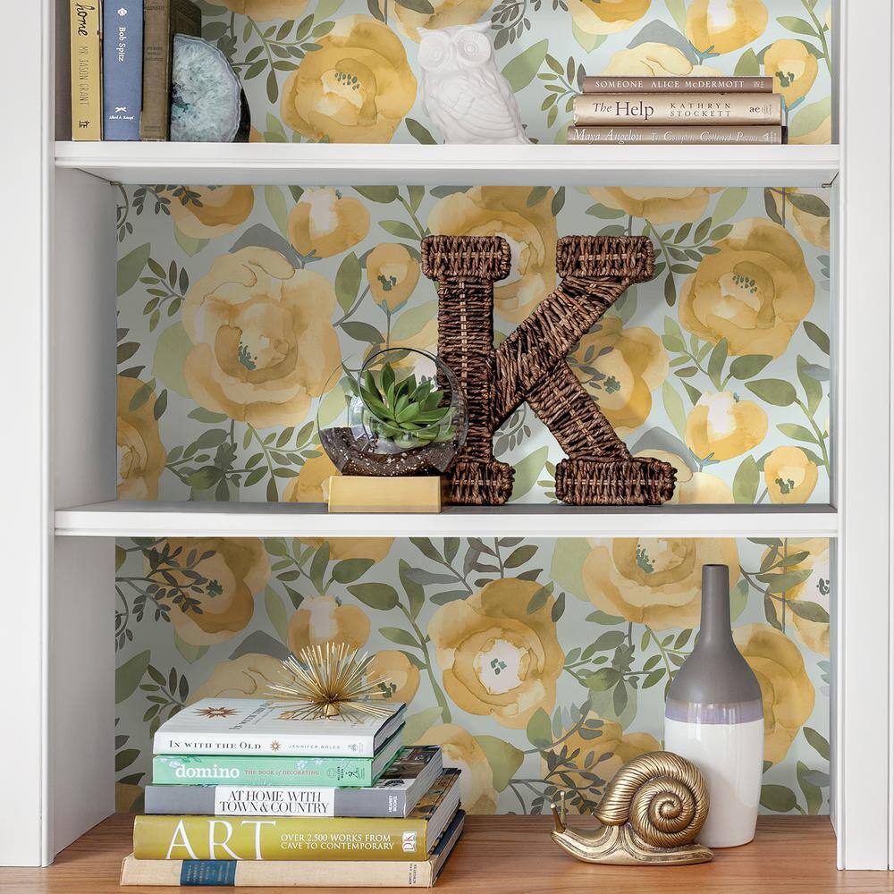 Peachy Keen Yellow Floral Vinyl Peel and Stick Wallpaper