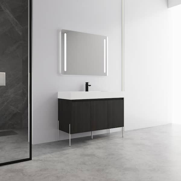 Fommosa 47.25 in. W x 18.3 in. D Single Sink Freestanding Black Bath Vanity with White Resin Top Unassembled