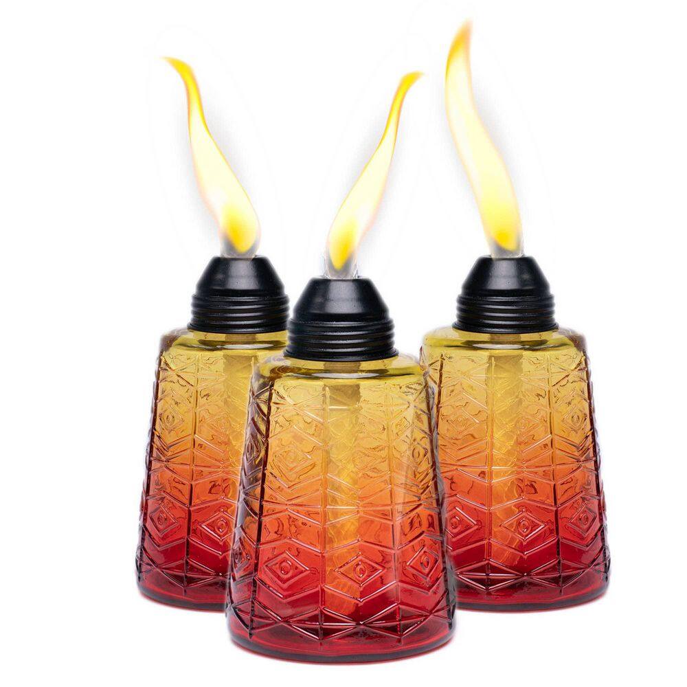 Torch Decor Set of 3 Glass Tabletop Torches for Patio, Decorative Oil Lamps in ...