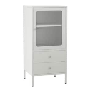 18 in. W x 16 in. D x 40 in. H White Steel Freestanding Linen Cabinet with Transparent Door and 2 Drawers