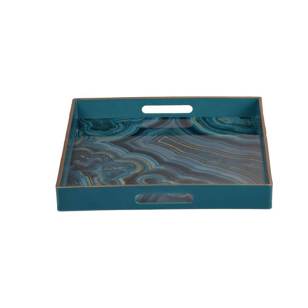 Effra Blue Plastic Rectangular Serving Trays - Set of 2