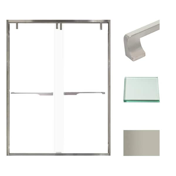 Transolid Eden 60 in. W x 80 in. H Sliding Semi-Frameless Shower Door in Brushed Nickel with Clear Glass