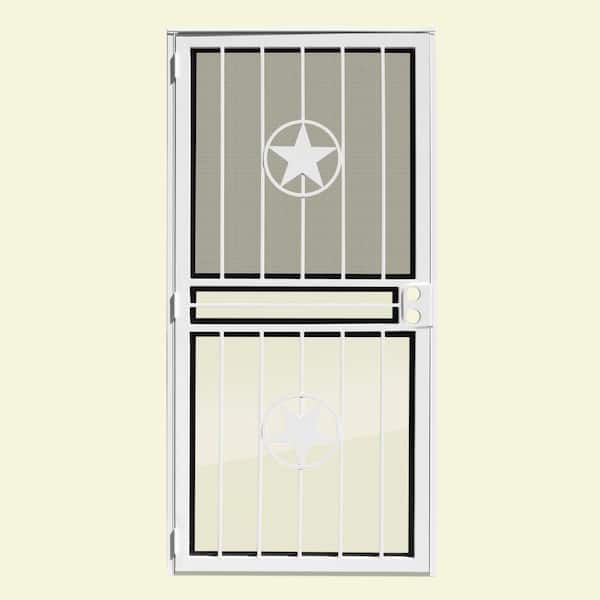 Unique Home Designs 36 in. x 80 in. Lone Star White Recessed Mount All Season Security Door with Insect Screen and Glass Inserts