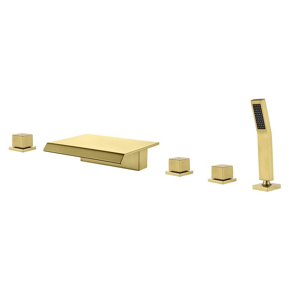 2-Handle Deck-Mount Roman Tub Faucet with Waterfall and Hand Shower in. Bru