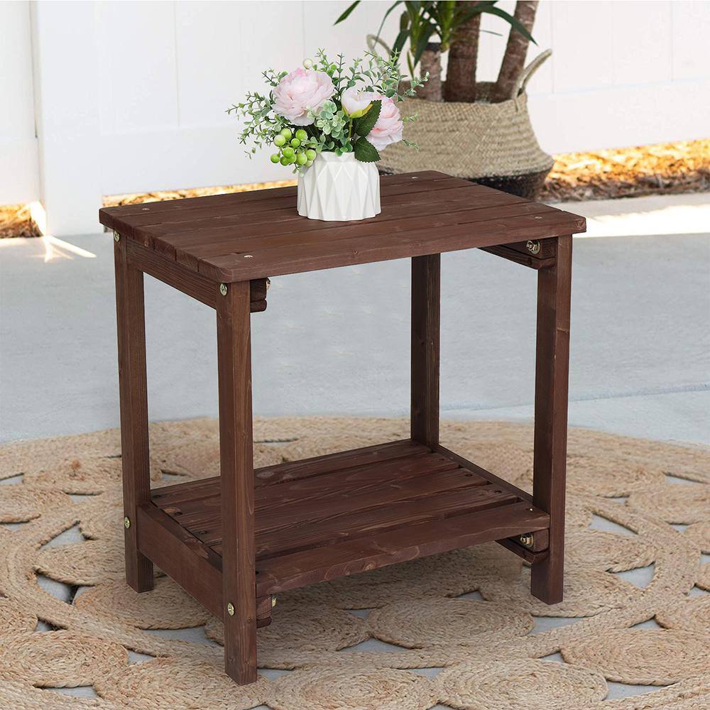 Light Brown Fir Wood Rectangular Outdoor End Table