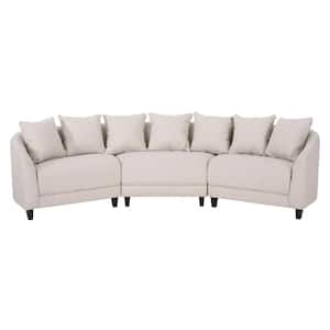 Raintree 92.5 in. W Square Arm 3-Piece Polyester Fabric Sectional Sofa in Beige and Dark Brown