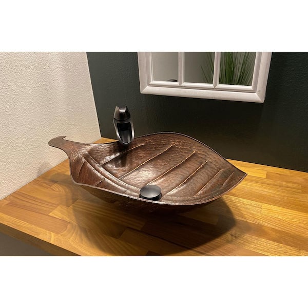 Premier Copper Products Leaf Hammered Copper Vessel Sink in Oil