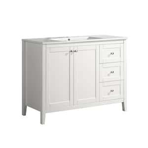 Cannes 48 in. Single, 2 Doors, 3 Drawers, Bathroom Vanity in White with White Countertop with White Basin