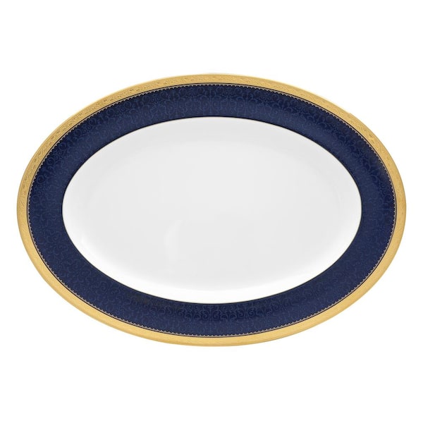 Noritake Odessa Cobalt Gold 16 in. (Gold) Bone China Oval Platter