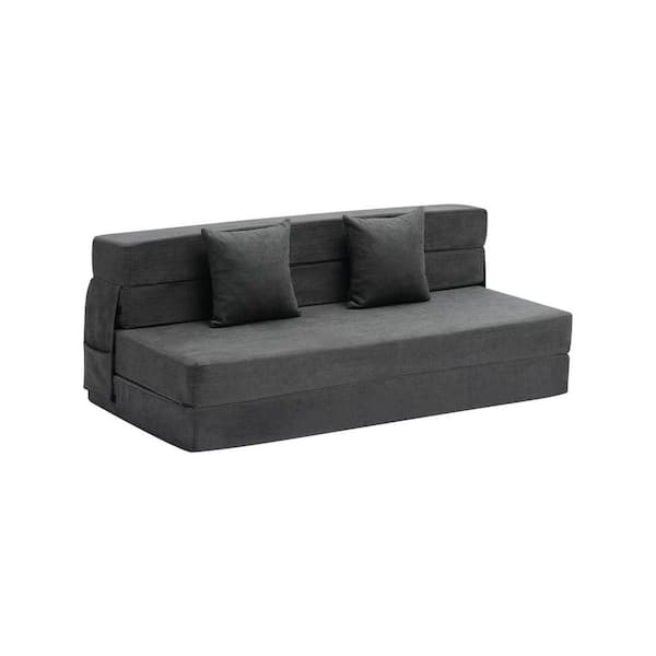 Queen Folding Sofa Bed, Dark Grey, 3-in-1 Convertible Couch, 2-Pillows, 25D Memory Foam, Futon for Living Room, Bedroom