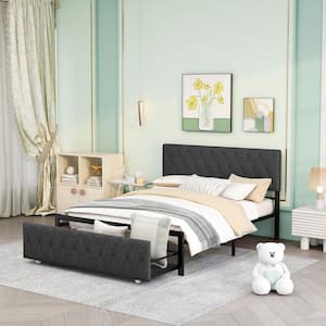 83 in.W Gray Queen Size Upholstered Platform Bed Frame with Big Drawer and Headboard, Queen Metal Bed Frame for Bedroom