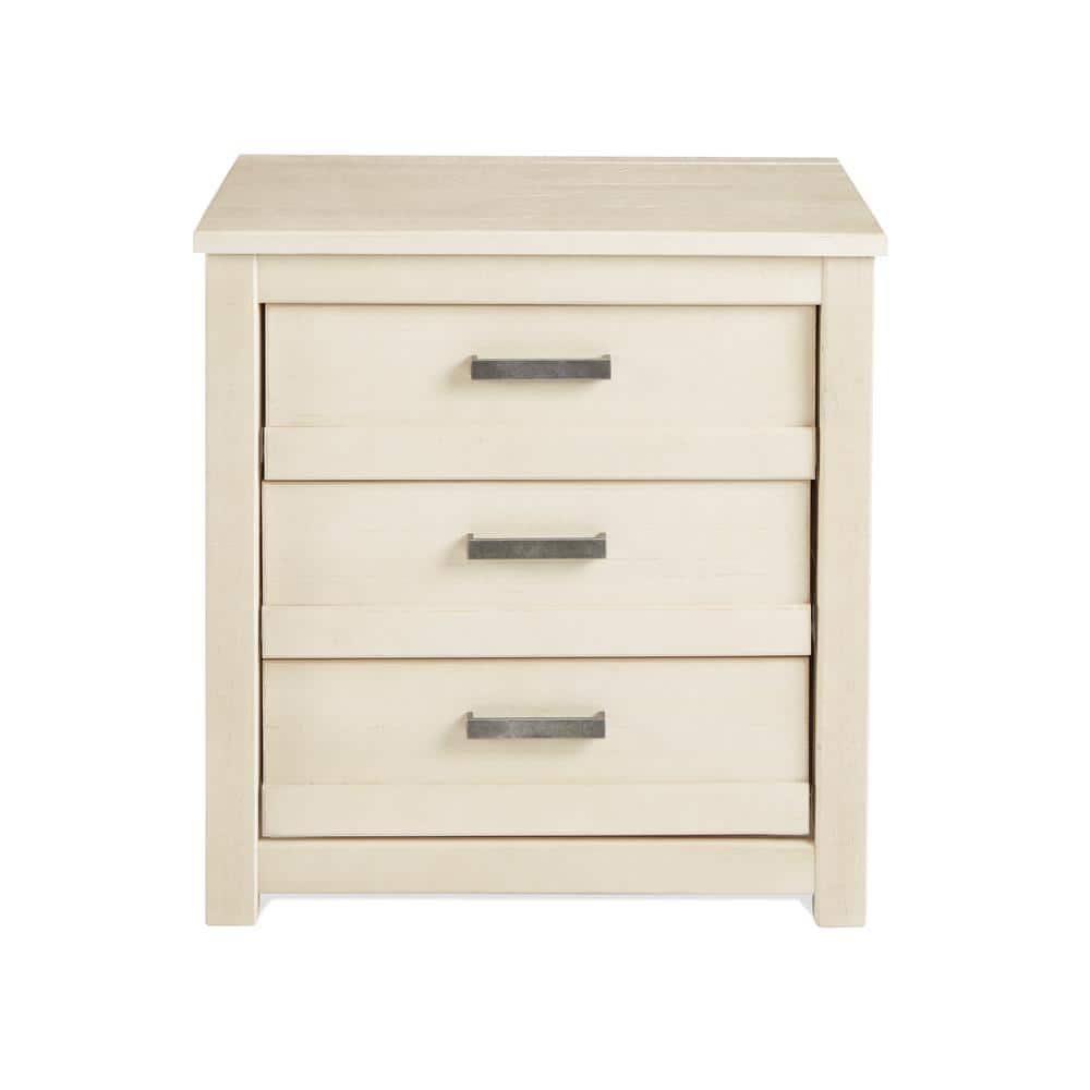 Antique White Solid Pine 3-Drawer Rustic Nightstand