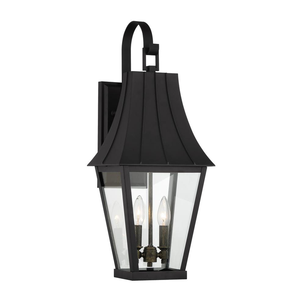 Chateau Grande Black and Gold 2-Light Outdoor Wall Sconce with Glass Shade