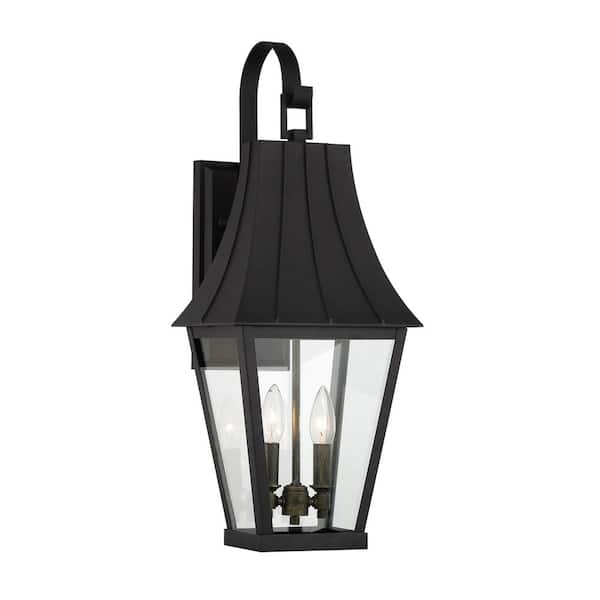 Minka Lavery Chateau Grande 2-Light Sand Black and Burnt Gold Outdoor Wall Lantern Sconce with Clear Glass