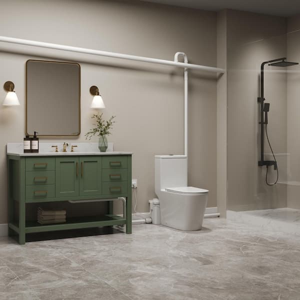 1-Piece Macerating Toilet with 700W Macerator Pump 1.1/1.6 GPF Dual Flush Elongated Toilet in White, Seat Included