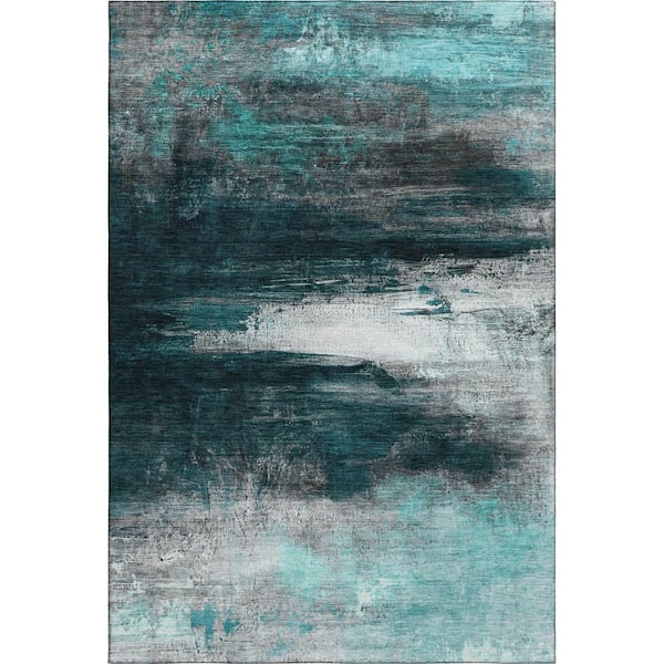 Mayfield Premium Machine Washable Abstract AMF2016 Teal 5 ft. x 7 ft. 6 in. Area Rug