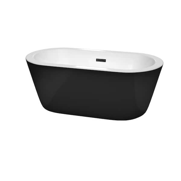 Wyndham Collection Mermaid 60 in. Acrylic Flatbottom Bathtub in Black with Matte Black Trim