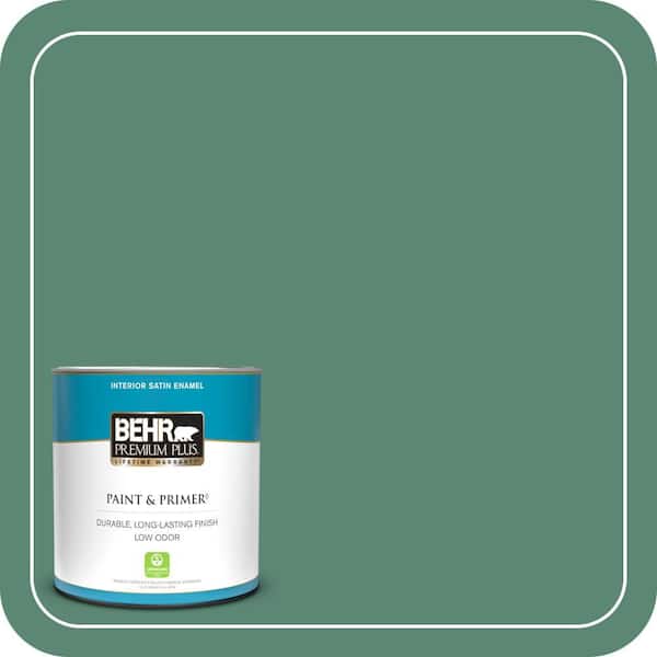 BEHR PREMIUM PLUS 1 qt. #MQ6-43 Dark Jade Satin Enamel Low Odor Interior Paint & Primer