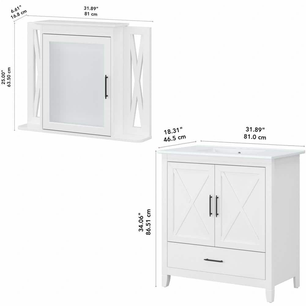 White Ash Engineered Wood Bathroom Vanity Sink with Mirror