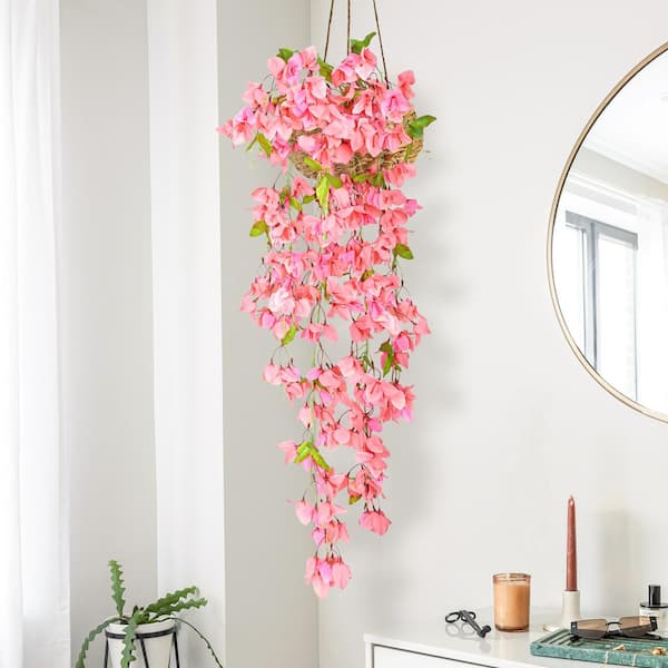 フラワー LIVING LUXURY 50 in. Peach Artificial Bougainvillea Flower Stem
