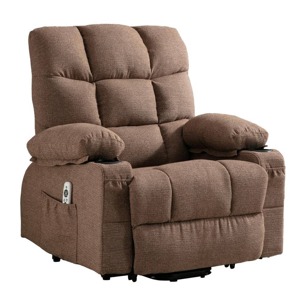 37.8 in. W Brown Fabric Recliner with Remote Control, Tufted and Storage