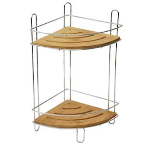 Corner 7.8 in. W x 14.4 in. H x 7.8 in. D Bamboo Triangle 2 Shelves in Chrome Metal