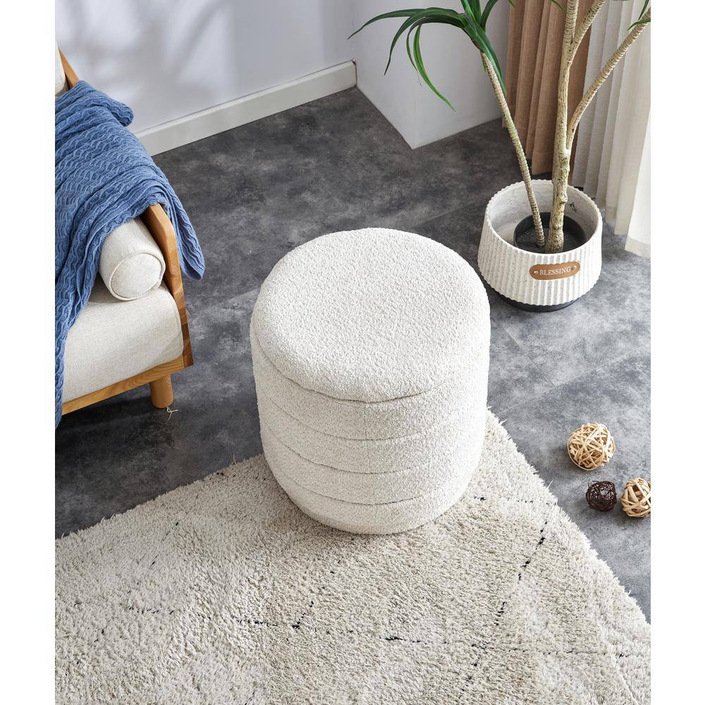 18 in. Modern White Velvet Fabric Round Upholstered Ottoman with 