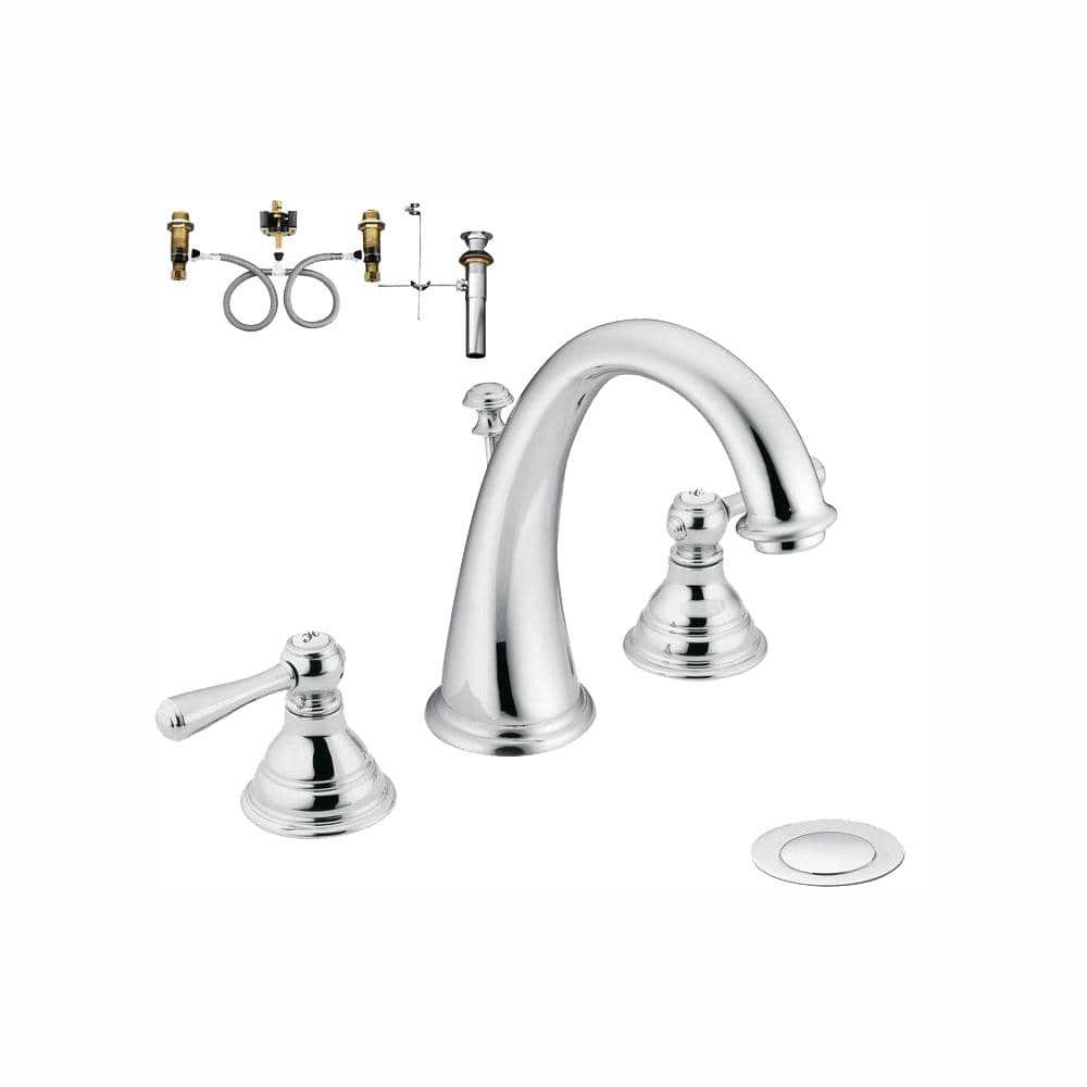 MOEN Kingsley 8 in. Widespread 2-Handle High-Arc Bathroom Faucet Trim Kit in Polished Chrome (Valve Included), Grey -  T6125-9000