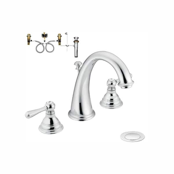 MOEN Kingsley 8 in. Widespread 2-Handle High-Arc Bathroom Faucet Trim Kit in Polished Chrome (Valve Included)