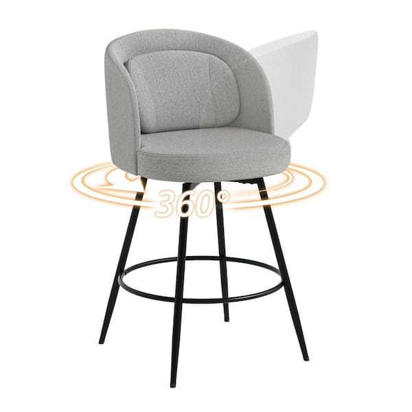 Audrey 39 in. Gray Fabric Swivel Bar Stool Metal Frame Bar Chairs Counter H8 Bar Stool with Cushions Set of 3