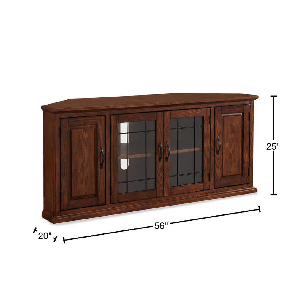 Burnished Oak Corner TV Stand with Blackened Metal Handles