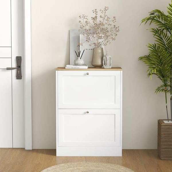 HOMCOM Slim Shoe Cabinet for Entryway, Modern Hidden Shoe Storage Cabinet  with 2 Flip Drawers and Adjustable Shelves 837-516V80WT