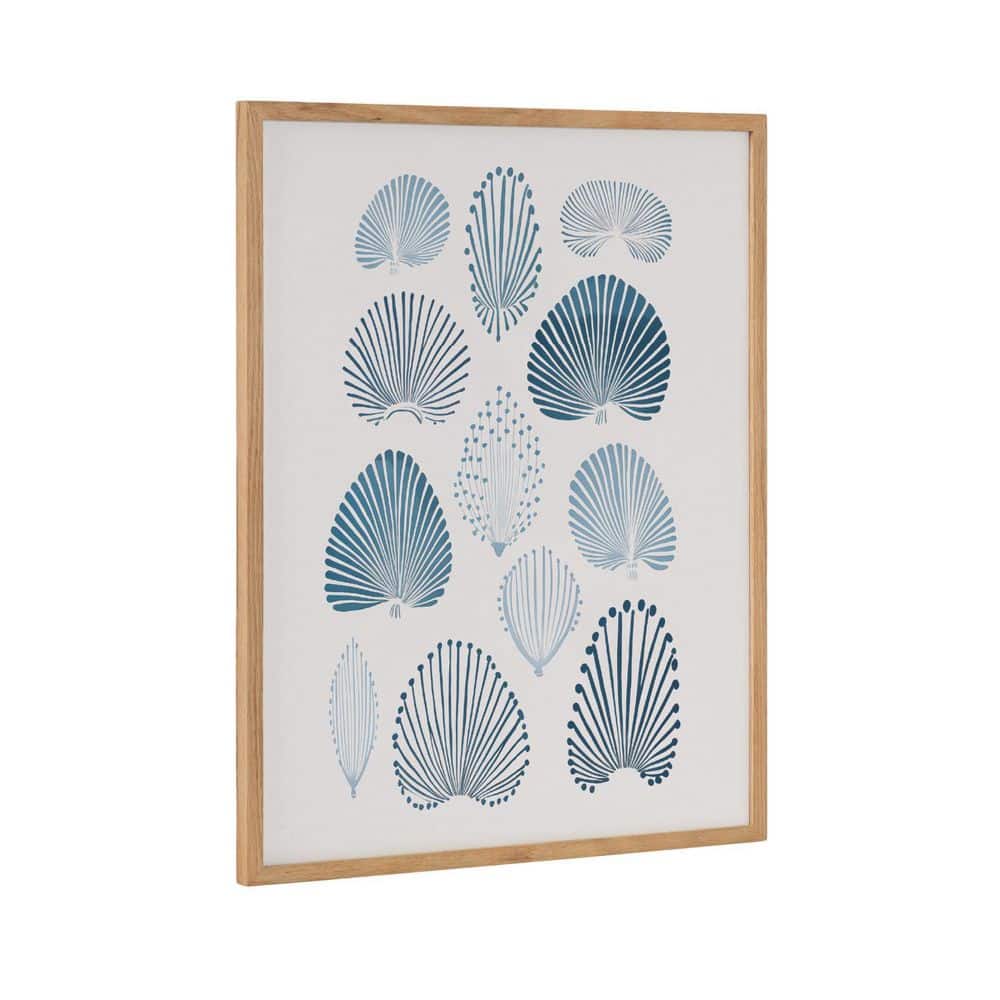 Natural Oak Framed Abstract Coastal Blue Coral Print, 16x20