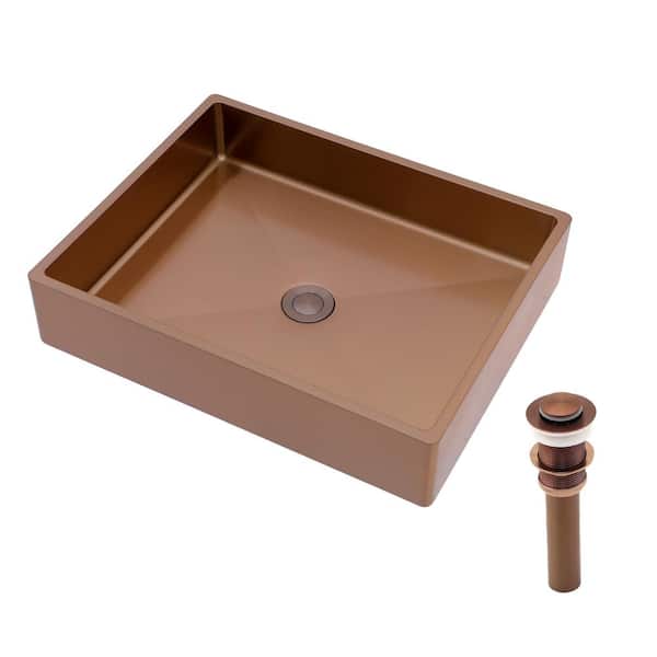 JimsMaison 19 in . Vessel Rectangular Bathroom Sink with Pop Up Drain in Brown Stainless Steel