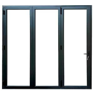 Teza 90 Series 96 in. x 80 in. Matte Black Right to Left Folding Aluminum Bi-Fold Patio Door