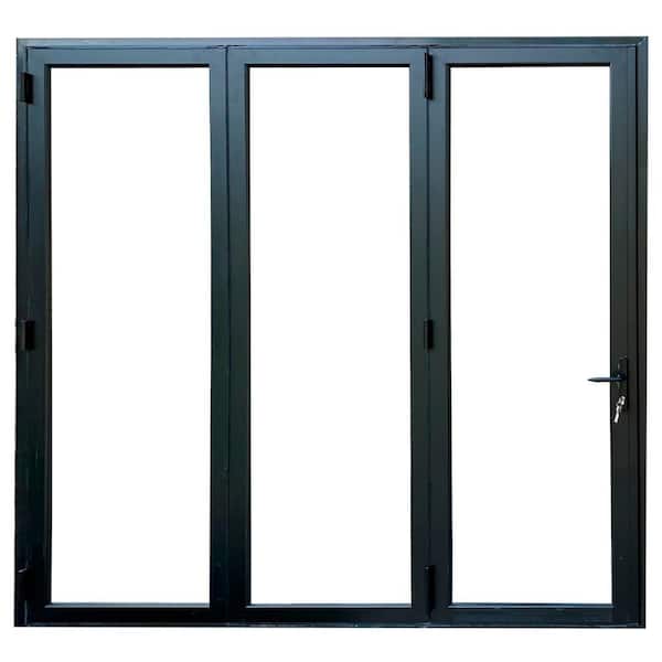TEZA DOORS Teza 90 Series 120 in. x 80 in. Matte Black Right to Left Folding Aluminum Bi-Fold Patio Door