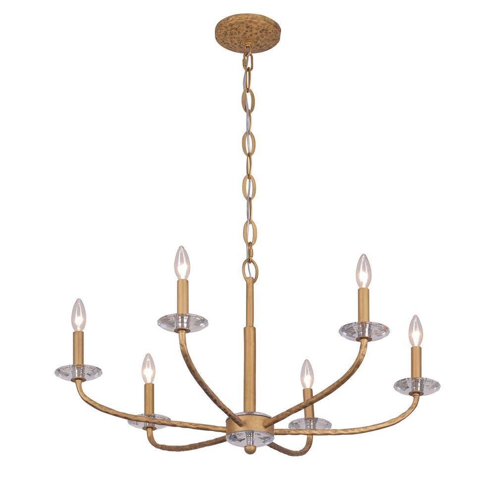 Ashen Gold 6-Light Chandelier with Clear Crystal Accents