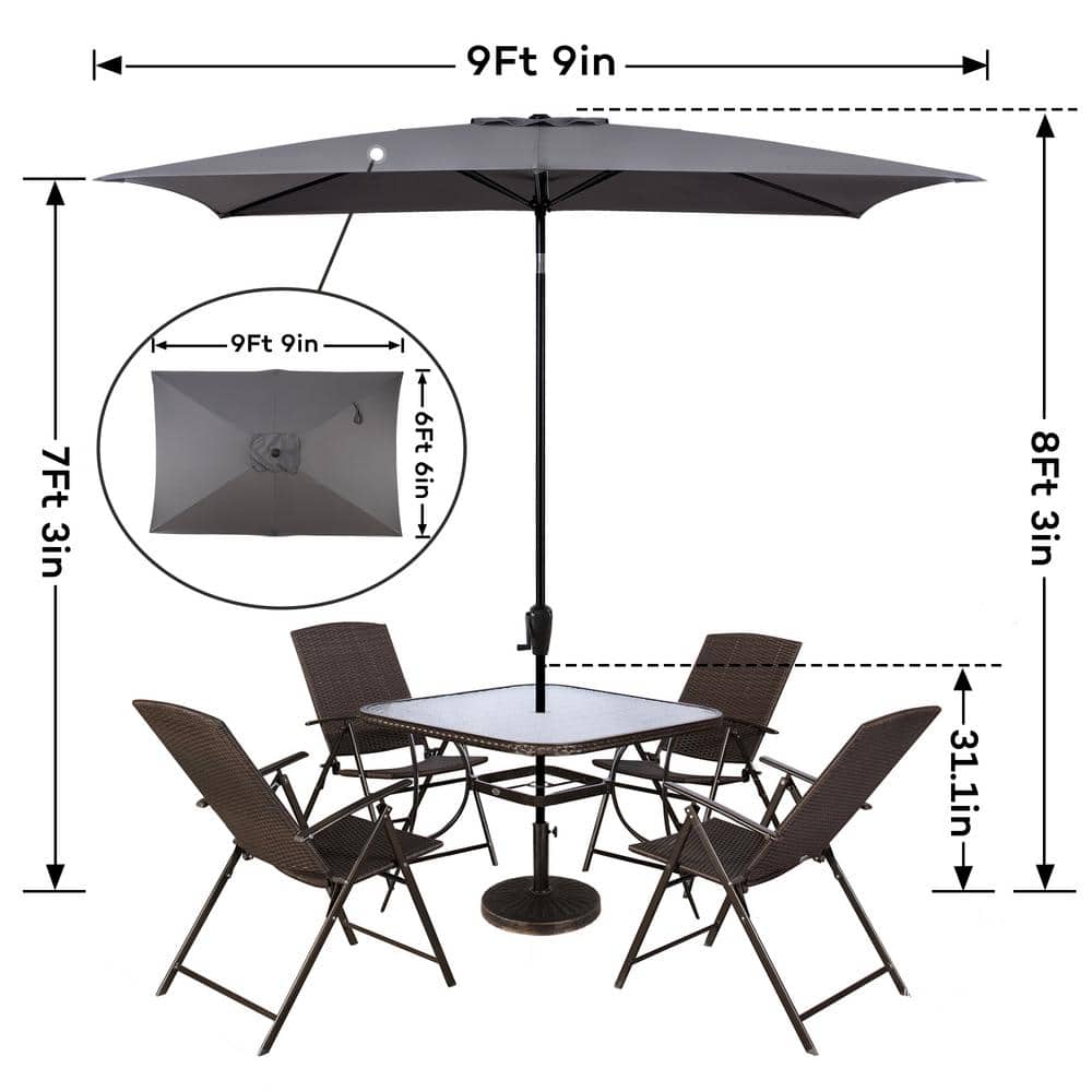 Sun-Ray 6.6x10 FT Gray Rectangular Steel Patio Umbrella